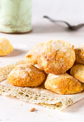 Frontview of homemade amaretti biscuits on delicate background