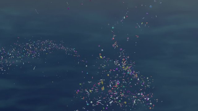 plastic pollution, microplastic particles and nurdles in ocean water, 4k