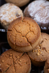 Close up of Mantecados, Spanish shortbreads, is traditional sweets consumed at Christmas time in Spain