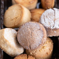Close up of Mantecados, Spanish shortbreads, is traditional sweets consumed at Christmas time in Spain