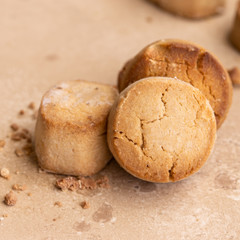 Close up of Mantecados, Spanish shortbreads, is traditional sweets consumed at Christmas time in Spain