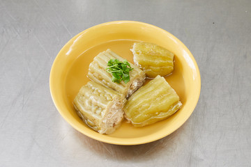 Stuffed bitter gourd with seasoned minced pork soup, Thai cuisine .