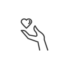 Heart and hand line icon. linear style sign for mobile concept and web design. Hand giving heart outline vector icon. Healthcare symbol, logo illustration. Vector graphics