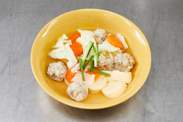Clear soup with tofu and minced pork, Thai cuisine .