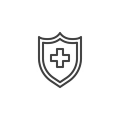 Medical insurance line icon. linear style sign for mobile concept and web design. Protection shield with medical cross outline vector icon. Symbol, logo illustration. Vector graphics