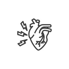 Heart attack line icon. linear style sign for mobile concept and web design. Human heart and lightning outline vector icon. Cardio health care symbol, logo illustration. Vector graphics