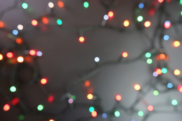 New Year's garland in bokeh, lights in blur