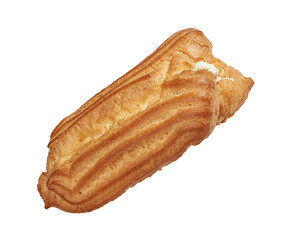 Traditional french eclair with cream. Isolated