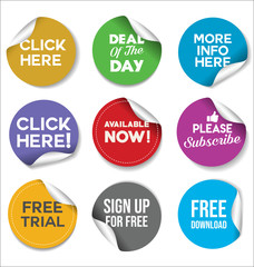 Collection of colorful promo stickers and badges