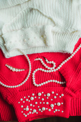 Warm wool fashionable sweater, fashion concept, warm cloth on a cold weather