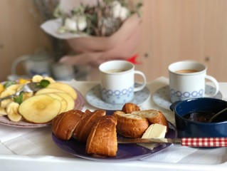 breakfast with coffee and croissant