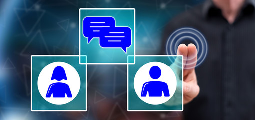 Man touching a dialogue concept