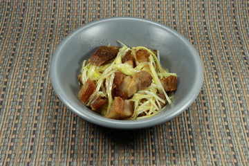 Fried grilled pork with vegetable. Famous food in Asia.