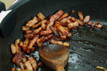 grilled bacon in a pan
