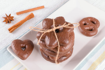 traditional german christmas chocolate gingerbread lebkuchen on the plate