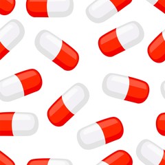  vector illustration, red-white pills pattern on white background, medicine cover