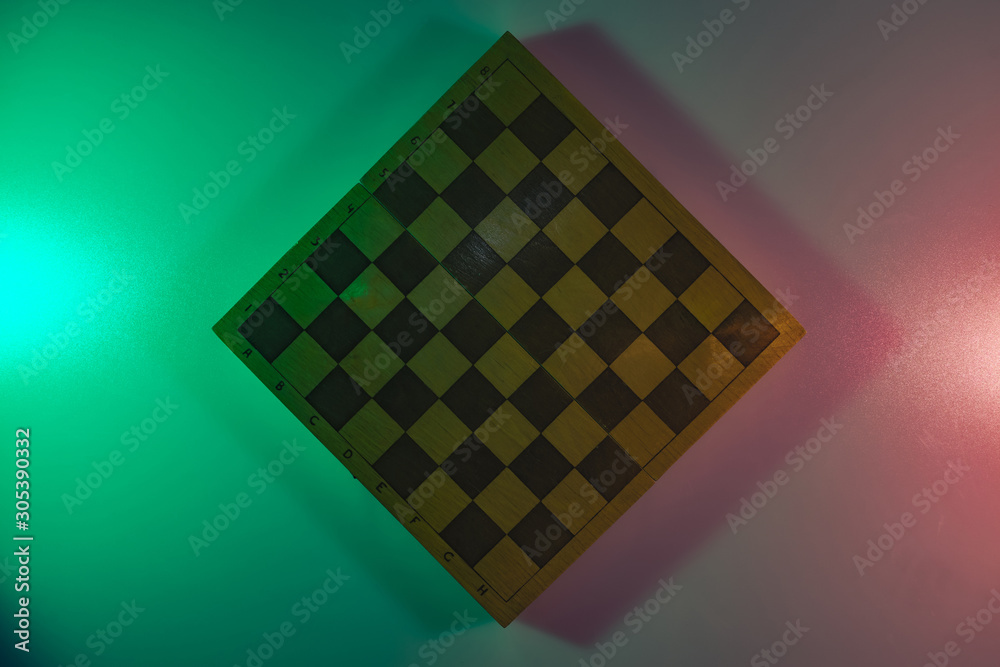 Poster beautiful vintage chess board in the color light. background banner texture. top view.
