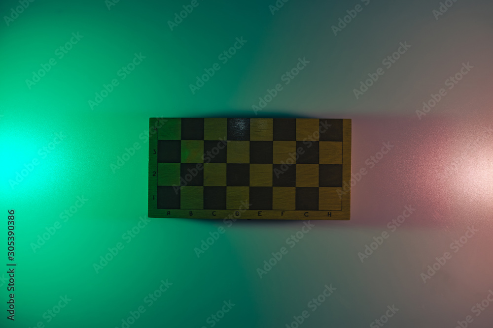Poster beautiful vintage chess board in the color light. background banner texture. top view.