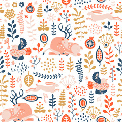 seamless pattern with winter forest ornament