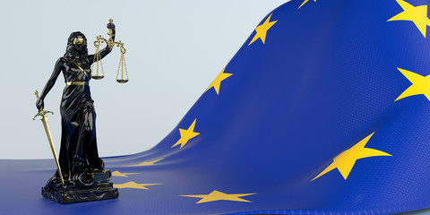 Lady Justice Statue European Union Flag - obrazy, fototapety, plakaty
