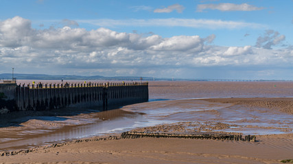 Low tide at the Portishead Pier with the Bristol Channel in the background, seen in Portishead,...