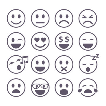 Vector Smile Icon Set, emoticon collection line illustration