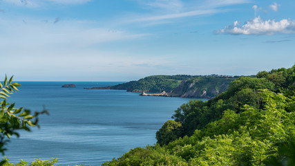 Fototapeta premium View towards Watcombe Beach and Babbacombe Bay, Torbay, England, UK