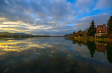 On Lake Constance in autumn. Near the castle Oberstaad. whose tower is about 800 years old. On the...