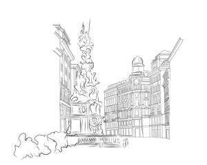 vector sketch of architecture in Graben street in Vienna, Austria.