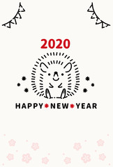 2020年　年賀状　子　ハリネズミ　テンプレート