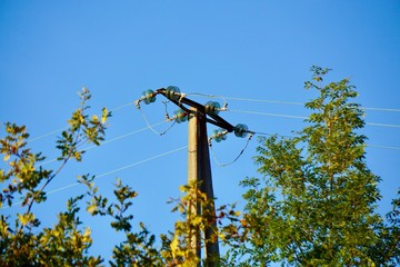 electricity tower and blue sky in the nature
