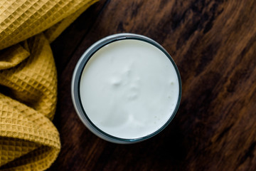 Organic Probiotic Milk Kefir Yogurt in Glass Cup Ready to Drink.