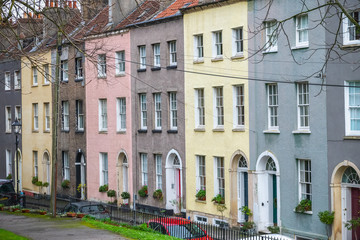 Fototapeta premium Colourful Georgian style terraced houses around Brandon Hill in Bristol, England