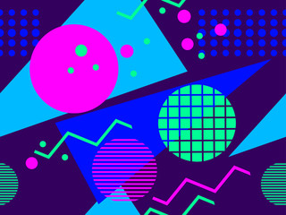 Memphis seamless pattern. Chaotic geometric shapes in the style of 80s. For promotional products, wrapping paper and printing. Vector illustration