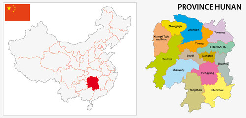 Province Hunan administrative and political map, China