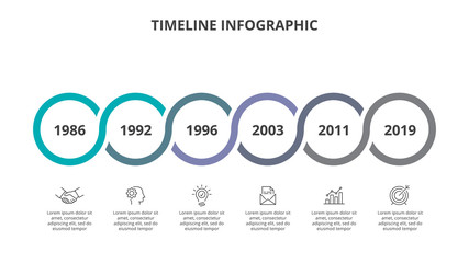 Creative concept for infographic timeline. Process chart. Abstract elements of graph, diagram with 6 steps, options, parts or processes. Vector business template for presentation.