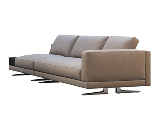 Modern brown fabric modular sofa with coffee table. 3d render