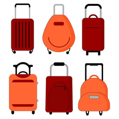 Set of multi-colored suitcases for travel. Travel bags for things.