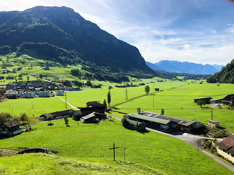 Pastures and meadows in the Mehlbach stream valley or in the Mehlbachtal alpine valley, Ennetmoos - Canton of Nidwalden, Switzerland