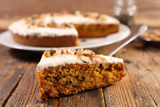 carrot cake with cream and nuts