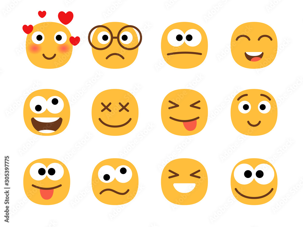Wall mural fun smile emoticons faces. flat happy and enamored, wonder and laughing, confused and shocked funny  - Wall murals