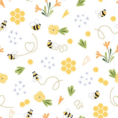 Stoffe zum Nähen Bee honey pattern Bee floral yellow template Bee seamless pattern Cute honey templates vector