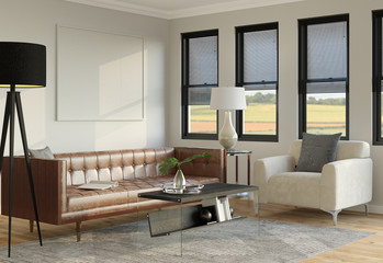 living room with leather sofa