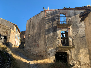Ruined house in abandoned village of Esco, Spain