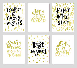 Set of 6 creative Christmas cards, posters set, template for Greeting Scrapbooking, Congratulations, Invitations, Stickers, Planners. hand drawn lettering calligraphy. Vector Illustration