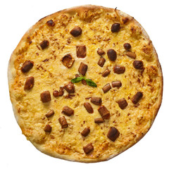 pizza cheese whole on a white background