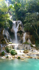 A view of the biggest waterfall within the Kuang Si Falls in Luang Prabang, Laos