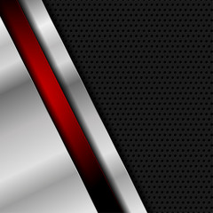 Technology metallic perforated background with red and silver stripes. Abstract vector design