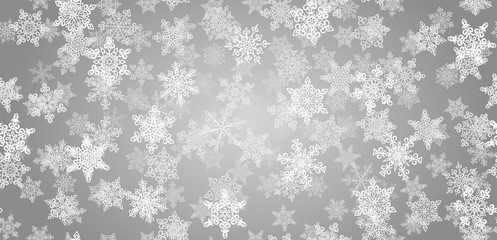 Winter pattern with crystallic snowflakes. Christmas background. Vector.