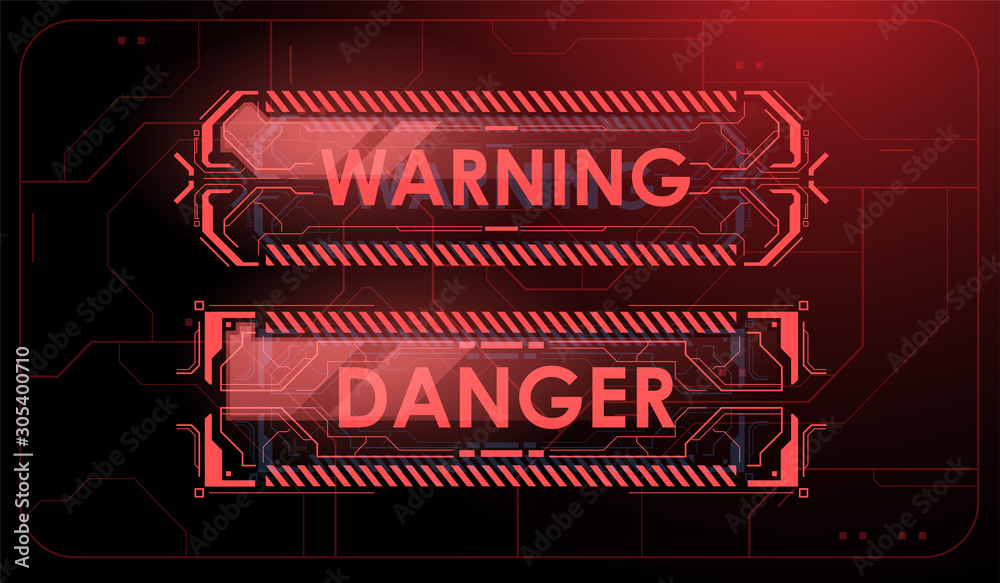 Fototapete warning. conceptual layout with hud elements for print and web. lettering with futuristic user inter
